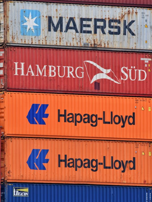 International shipping containers representing tariff changes